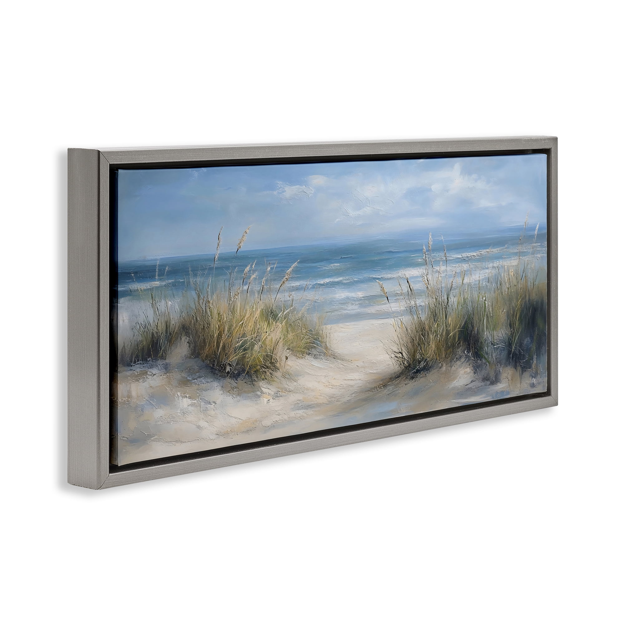 Stupell Industries Coastal Peace Dunes Gray Framed Floater Canvas Wall Art, design by LSR Design Studio