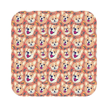 

Coaee Corgi Head with Floal Print Leather Coasters Set of 6 Non-Slip Washable Cup Coasters for Home Office Bar Square