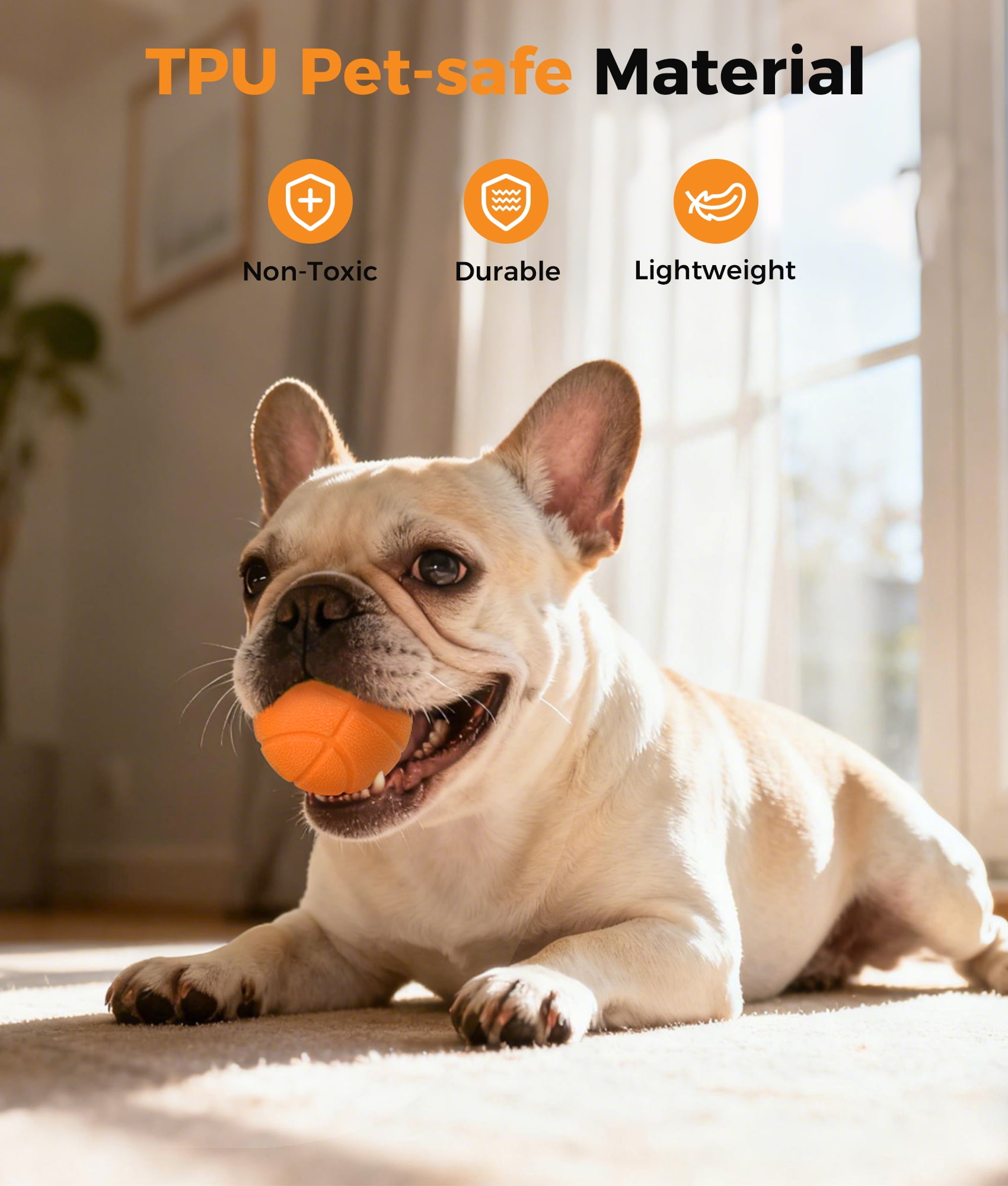 Petbobi Automatic Interactive Dog Ball, Durable E-TPU Rechargeable Rolling Bouncing Toy for Small Medium Dogs, Orange
