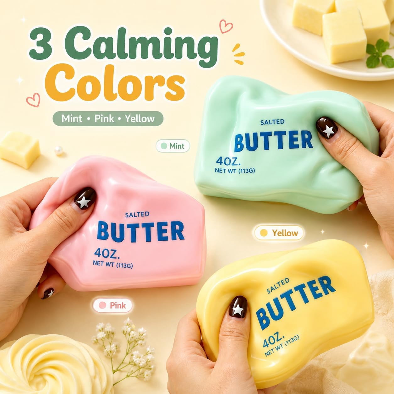 Crunchy Butter Squishy Asmr Bead Filled, Slow Rising Squeeze | Crunchy Butter Squishies Realistic Food Stress Stick Rebound Calming Desk Decor Favor Gifts for Adults(Yellow Butter)