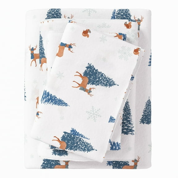 Great Bay Home Lodge Flannel Sheet Set - 100% Turkish Cotton - Double Brushed - Twin, Winter Days