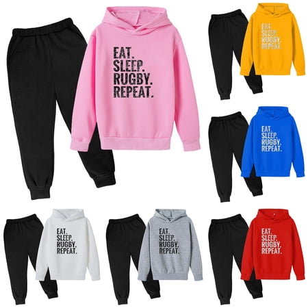 Hooded Sweatshirt Football Letter Printed Hoodie Pants Children's Casual Two Piece Fashion Trend Football Fans Sports Athletic Sweatsuits Baby Boy 4 Piece 9-10 Years