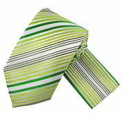 Mens Green and Lime Stripe Tie and Hanky Set