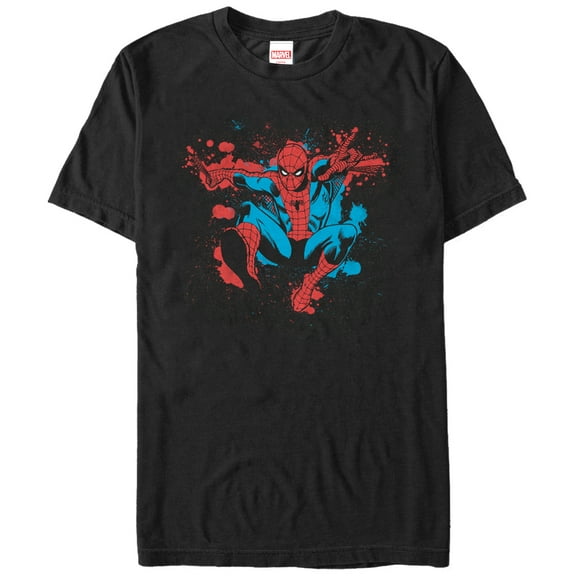 Men's Marvel Spider-Man Paint Splatter Jump  Graphic Tee Black Large