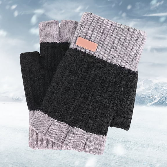 Dyfzdhu Half Finger Knit Warm Gloves With Thick Velvet For Both Men Women Black
