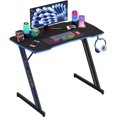 thumbnail image 1 of PayLessHere 39" Gaming Table Blue Z-Shaped Computer Desk, Steel Frame, Headphone Hook, Adjustable Feet Carbon Fiber Texture Surface, 1 of 7