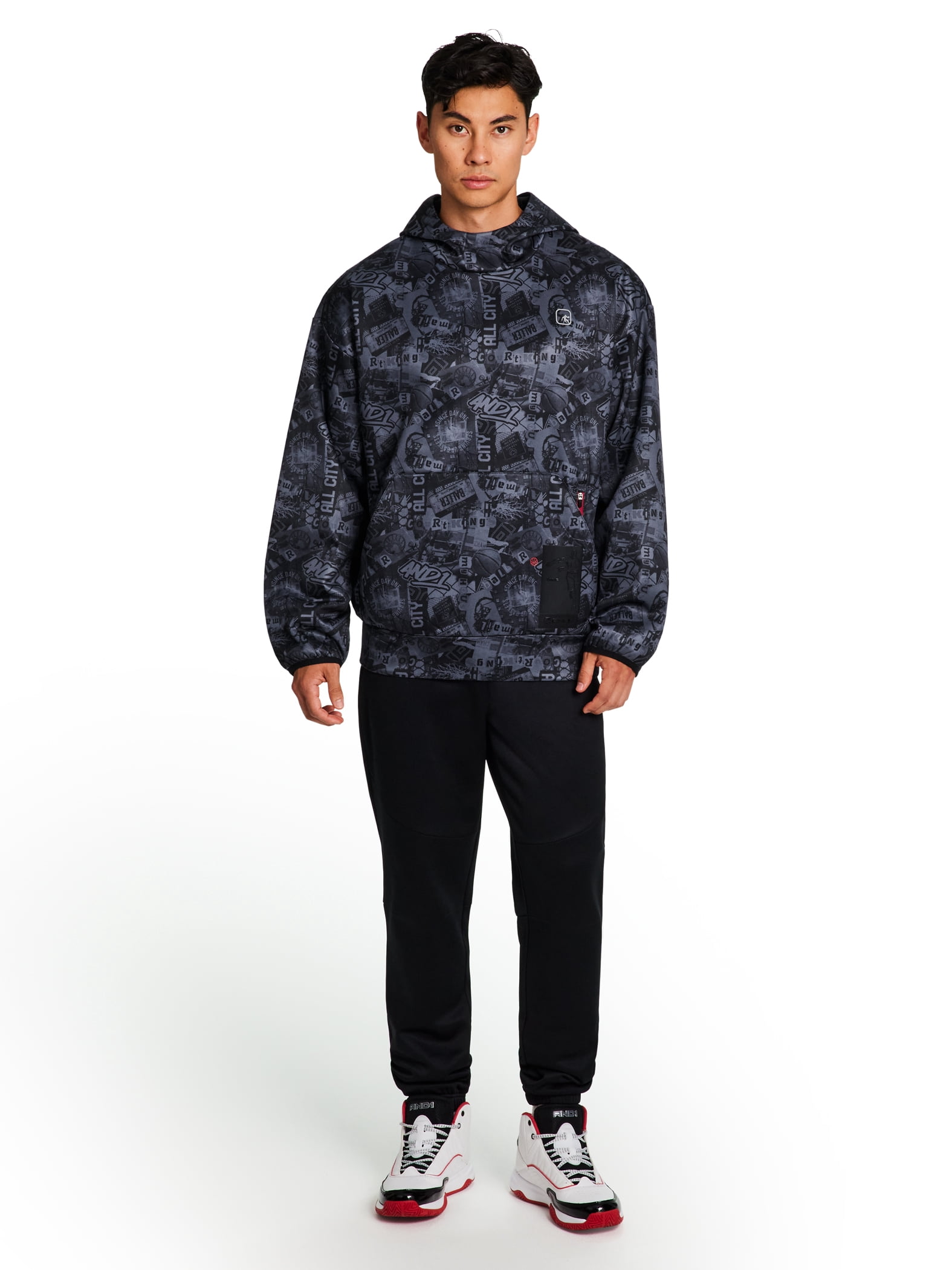 AND1 Men's and Big Men's Ultimate Print Pullover Hoodie, up to Size 3XL