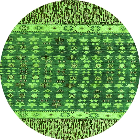 Ahgly Company Machine Washable Indoor Round Abstract Green Modern Area Rugs, 6' Round