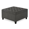 thumbnail image 4 of 30 Inches Square Storage Ottoman with Wooden Legs Foot Rest Stool, Upholstered Button Tufted Square Footstool Storage, Comfortable Seat with Lid, Space-Saving for Living Space, Dark Grey, 4 of 9