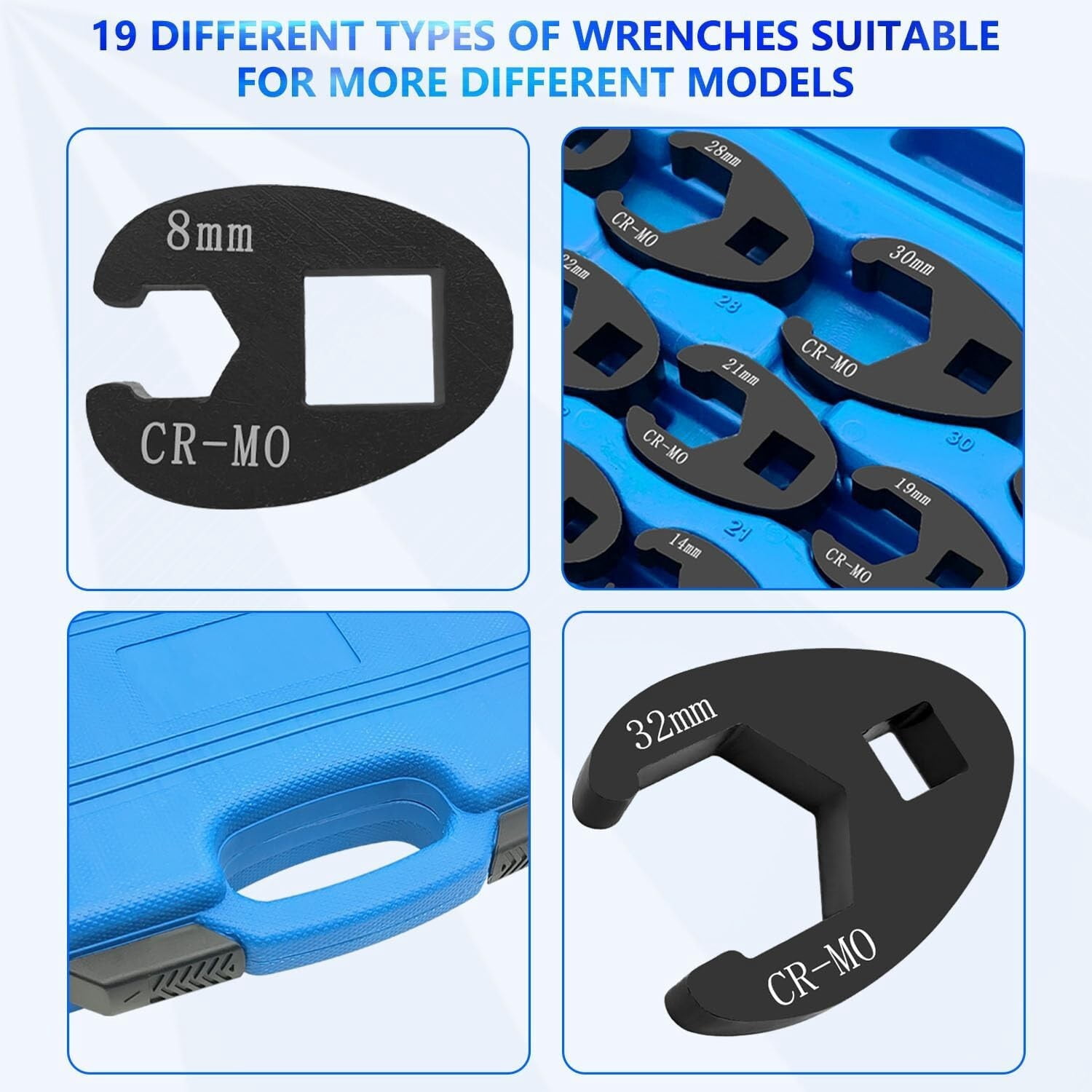 19pc Metric Crowsfeet 3/8" 1/2" Drive Spanner Socket Wrench Set Crowfoot 8-32mm