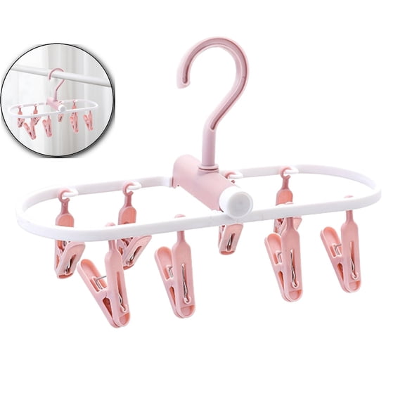 Dvruxg Clothes Drying Hanger with 8 Clips, Folding Portable Hanging Drying Rack, Drip Foldable Hanging Rack, 360° Rotatable Hook for Drying Towels