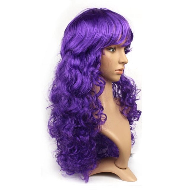 Peluca de ondas grandes coloridas, tocado para mascarada, tocado de pelo largo y rizado de fibra química, tocado divertido para cosplay