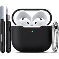 thumbnail image 1 of wonima44 for AirPods 4 Case with Cleaner Kit,Full Protective Soft Skin Silicone Cover with Keychain for AirPods 4 Gen Case for Men Women,Compatible with Apple AirPods 4th Genaration case 2024,Black, 1 of 1