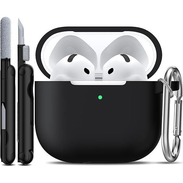 wonima44 for AirPods 4 Case with Cleaner Kit,Full Protective Soft Skin Silicone Cover with Keychain for AirPods 4 Gen Case for Men Women,Compatible with Apple AirPods 4th Genaration case 2024,Black