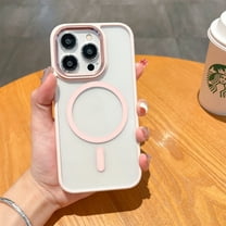 Magnetic Case Compatible with iPhone 15 Pro Max Case, Compatible with MagSafe Wireless Charging, Hybird Rubber Transparent Anti-Scratch Back Shockproof Protective Slim Thin Phone Cover, Pink