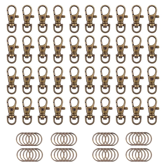 Goyunwell Small Lobster Clasp 40 swivel snap hooks and 40 jump rings Antique Brass Swivel Snap Keychains