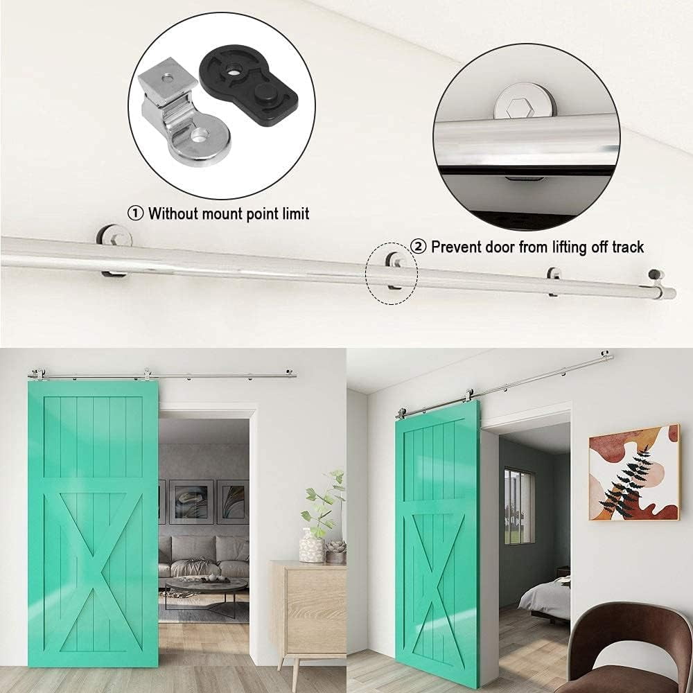 CCJH Stainless Steel 6.6FT Sliding Barn Door Hardware Kit Fit 39.6” Width Single Door T-Shaped Silver