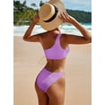 thumbnail image 2 of SEARIPE Women Textured One Shoulder High Waisted Bikini Swimsuit Purple L, 2 of 6