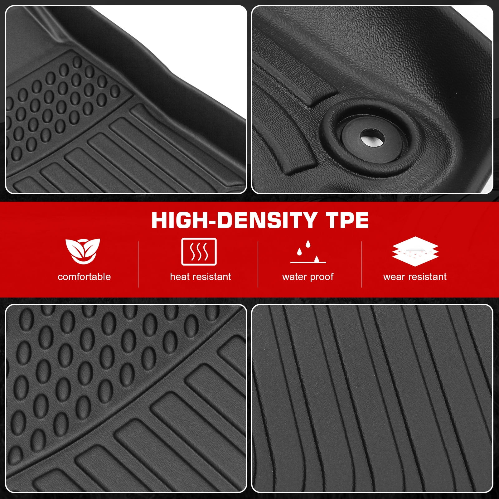 Ikon Motorsports All Weather TPE Floor Mats Liner Fits 2018-2024 Chevy Equinox/ GMC Terrain, 3D Molded Non-slip Waterproof Carpets Guard Black 3PCS