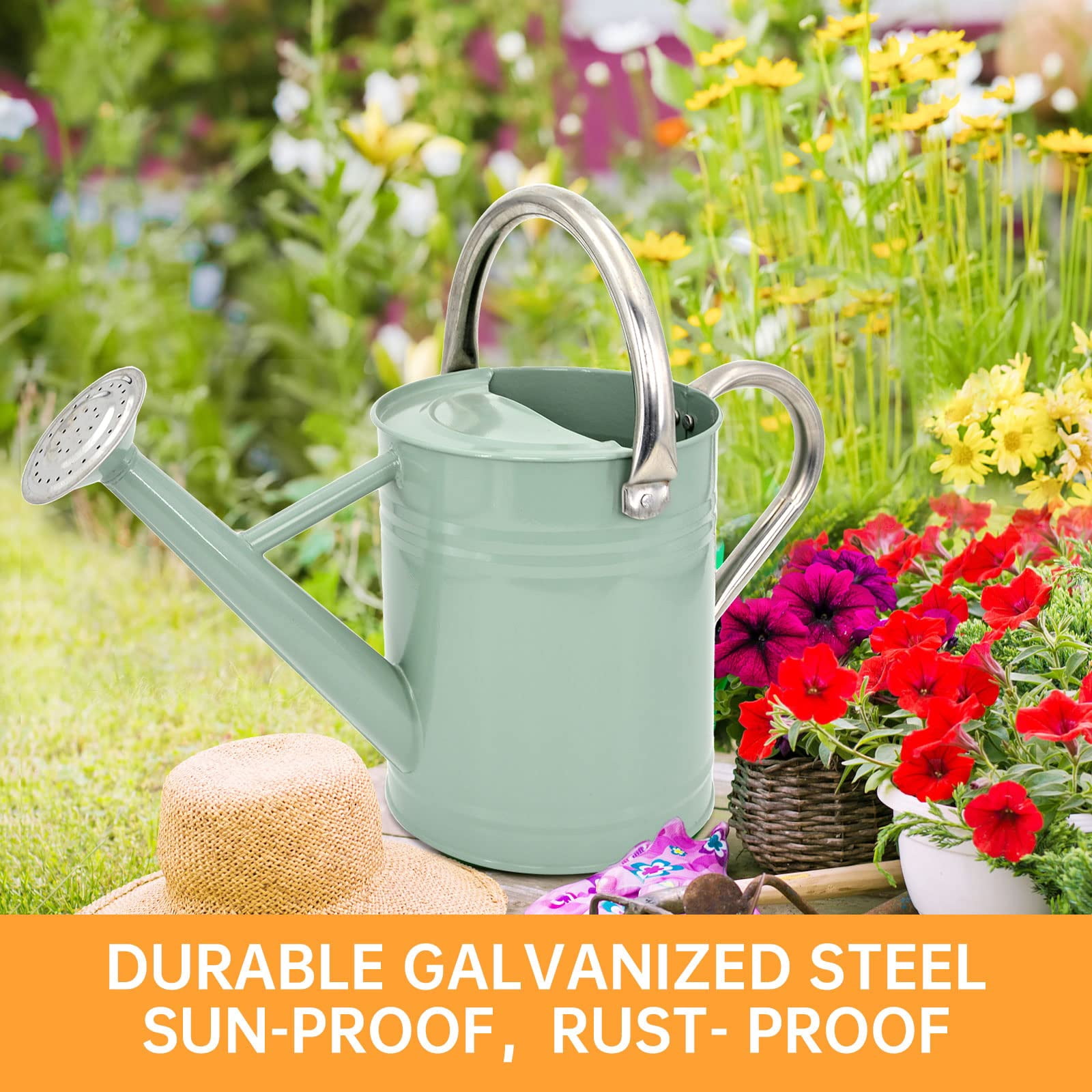 Metal Watering Can for Outdoor Plants, Galvanized Steel Watering Can with Removable spout, 1 Gallon,Perfect Home & Garden Décor Cream Green - CREAM GREEN