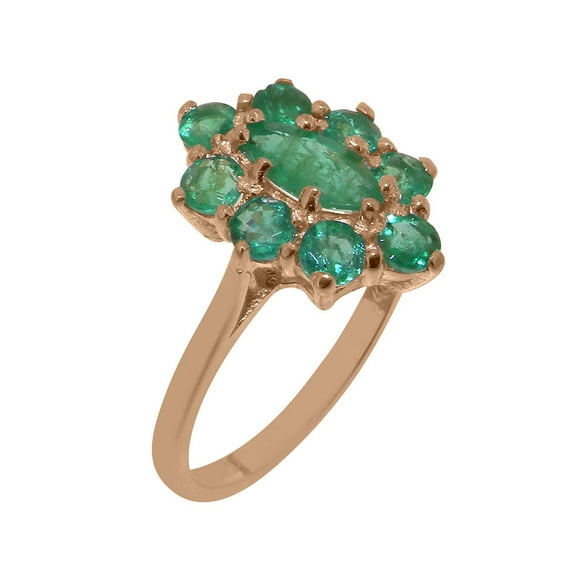 LBG British Made 18k Rose Gold Natural Emerald Womens Statement Ring - 33 size options - Size 10