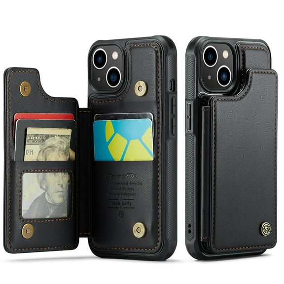 for iPhone 13 Case with Card Holder, Wallet Case for Women Men with RFID Blocking, Durable Leather Kickstand Magnetic Clasp Shockproof Phone Case for iPhone 13