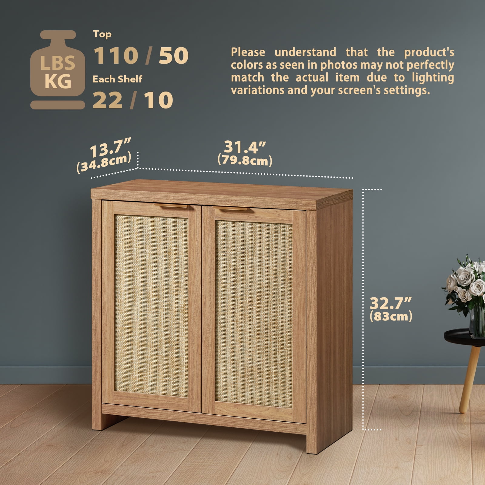 ARKANTOS Sideboard Buffet Cabinet with Large Storage, Boho Rattan Coffee Bar Cabinets with Adjustable Shelves, Buffet Console Table for Kitchen Living Room Hallway, Oak
