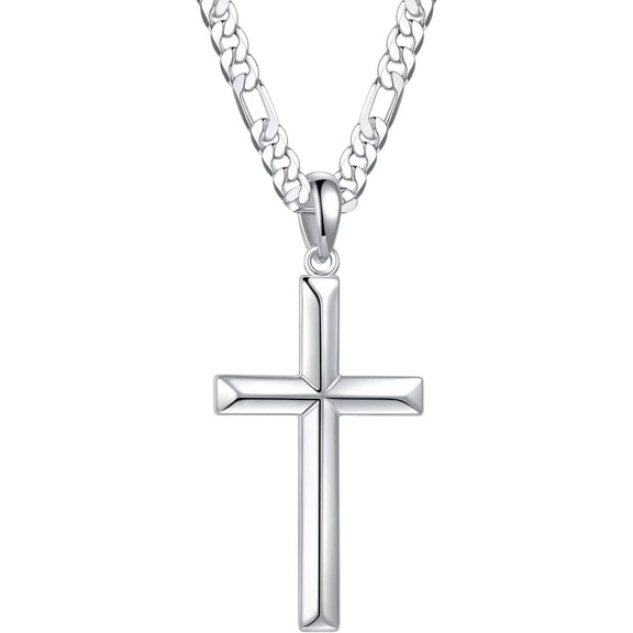 Miren S925 Sterling Silver Cross Pendant Cross Necklace for Men, Mens Cross Necklace 18K Gold Plated Silver Black Figaro Chain Necklace for Men Women 16 18 20 22 24 Inch Cross Necklace