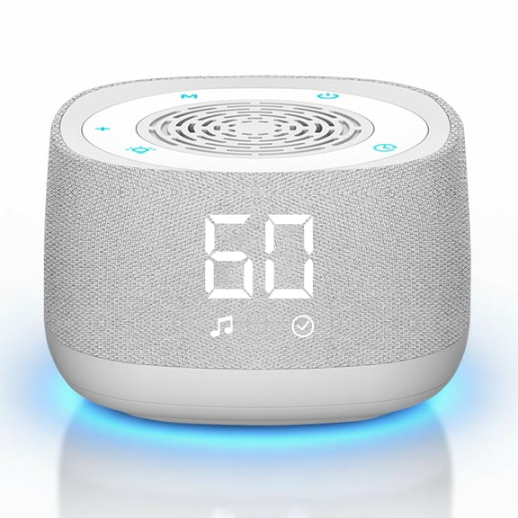 Sound Machine and Clock with Bluetooth 5.4, 14 Soothing White Noise Sounds, Night Light, Sleep Timer, 1000mAh Portable Rechargeable for Adults, Home, Travel, and Office(White)