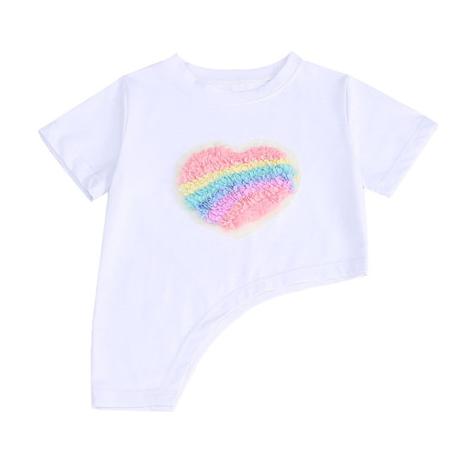 Big Kid Girl Clothing Juniors Clothes for Teen Girls Summer Toddler Girls Short Sleeve Rainbow T Shirt Tops Heart Printed Sports Girls