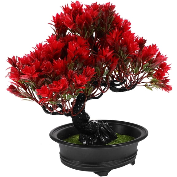 MERRYHAPY Desktop Decoration Bonsai Tree Artificial Bonsai Pine Tree Red 1 Set