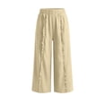 thumbnail image 5 of MLCDZ Capri Pants for Women Elastic High Waisted Wide Leg Cotton Linen Palazzo Capris Pull On Loose Flowy Beach Travel Cropped Pants, 5 of 8