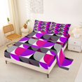 thumbnail image 2 of Manfei Modern Abstract Half Circle Queen Sheets, Geometric Square Block Queen Sheet Sets, Purple Gray Black, Black Reversible 4pcs1 Flat Sheet + 1 Fitted Sheet + 2 Pillowcases, 2 of 6