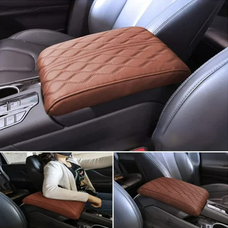 Leather Car Armrest Box Pad - New Waterproof Car Center Console Cover Pad,  Leather Auto Armrest Cover, Universal Arm Rest Cushion Pads for  SUV/Truck/Vehicle (Brown) 
