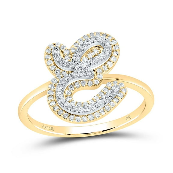 10K Yellow Gold Genuine Diamond Women's Script Letter E Initial Ring 1/3 CT