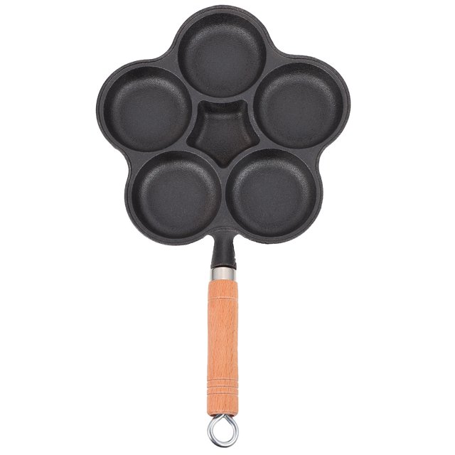 WEUVEB 1Pc Non-Stick Cast Iron Breakfast Skillet Pan with Heat Insulation and Wooden Handle