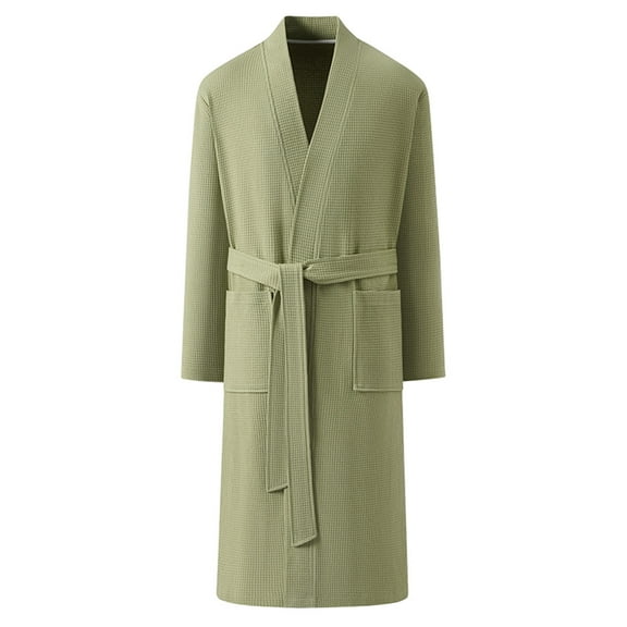 Cheytotty Mens Robe 3/4 Sleeve Pajamas Tie Waist Solid Color V Neck Loungewear Bath Robe With Pocket Green 3Xl