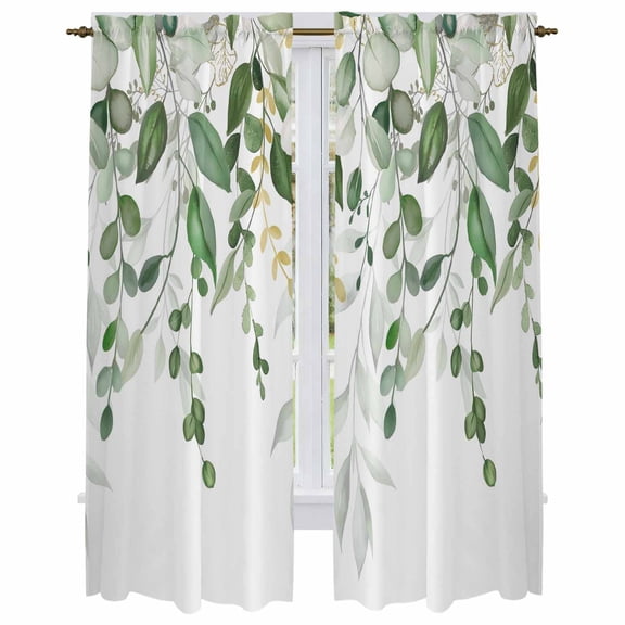 Sage Green Eucalyptus Kitchen Curtain for Berdoom Living Room Cafe 72 Inch Length, Watercolor Spring Weeping Botanical Tiers Curtains Light Filtering Drapes Window Treatment 2 Panels 52"Wx72"L