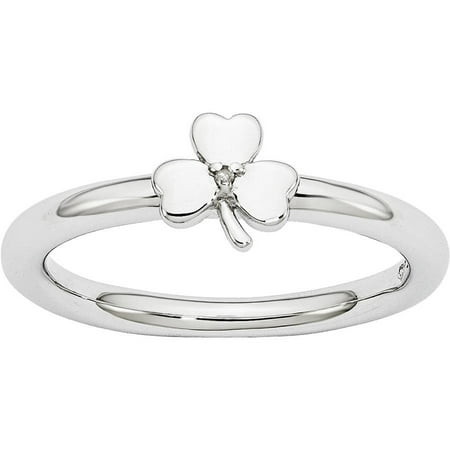 Stackable Expressions Diamond Sterling Silver Rhodium Clover Ring