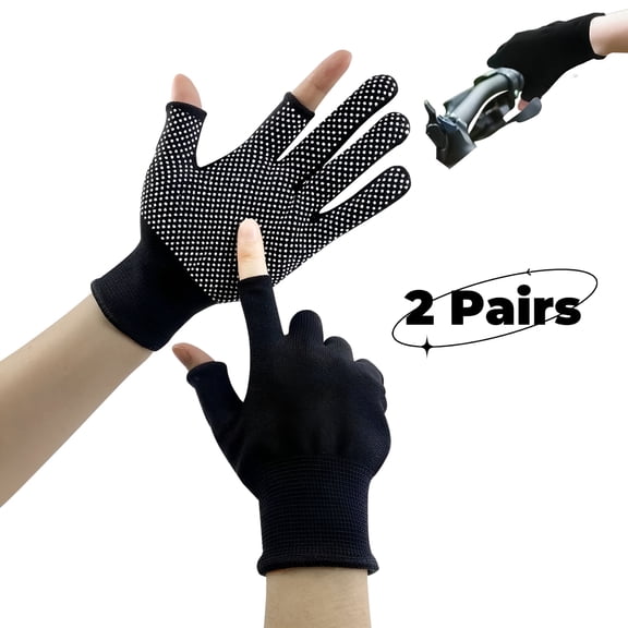 TELOLY Fingerless Breathable Work Gloves with Touchscreen Grip for Men and Women, Black, 2 Pairs