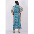 thumbnail image 4 of Women's Turquoise Elephant Printed Long Kaftan Maxi Tunic Caftan Gown Top Night Dress One Size, 4 of 5