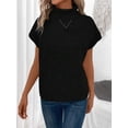 thumbnail image 4 of Women's Mock Neck Top Short Sleeve Knit Pullover Loose Fit for Daily Wear, 4 of 6