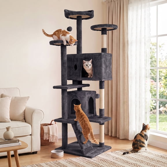 XF XINFENG 70" Cat Tree Tower Playhouse for Indoor Cats with Scratching Posts, Multi-Level Pet Cozy Condo Furniture, Ashy