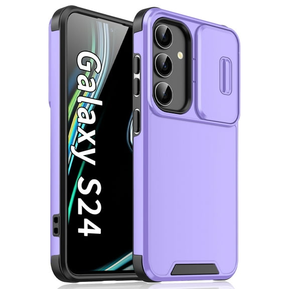 Dteck Slide Lens Protective Case for Samsung Galaxy S24 FE, Shockproof Dual Layer Heavy Duty Military Grade Protective Cover, Purple