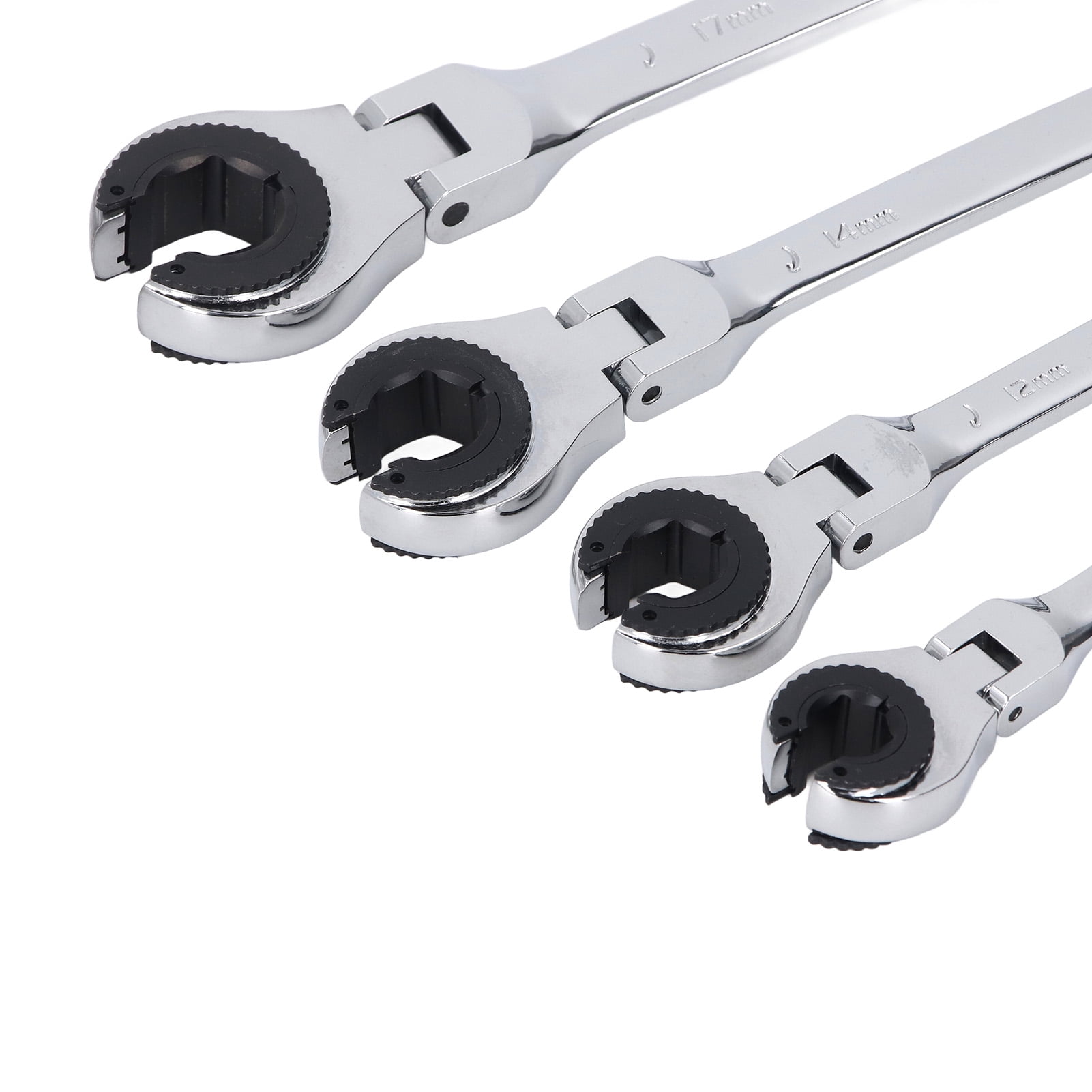 BOKYAN Brake Line Wrench Set 72 Teeth Adjustable Angle Flare Nut Ratcheting Tubing Wrenches 10mm 12mm 14mm 17mm (6 inches / 15.2 cm to 8.5 inches / 21.6 cm)