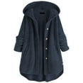 thumbnail image 1 of Abrigo de invierno para mujer, chaqueta de polar de peluche larga y cálida de gran tamaño, suéter elegante e informal de polar Sherpa con botones y capucha, chaqueta de transición térmica, 1 of 3