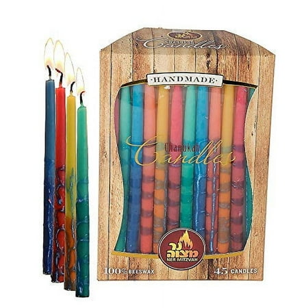 Ner Mitzvah Multicolor Beeswax Hanukkah Candles, 45-Pack