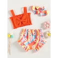 thumbnail image 3 of Wassery Infant Baby Girls 3Pcs Summer Outfits 6 12 18 24 Months Newborn Ribbed Bowknot Sling Tank Tops Floral Print Shorts Headband, 3 of 8