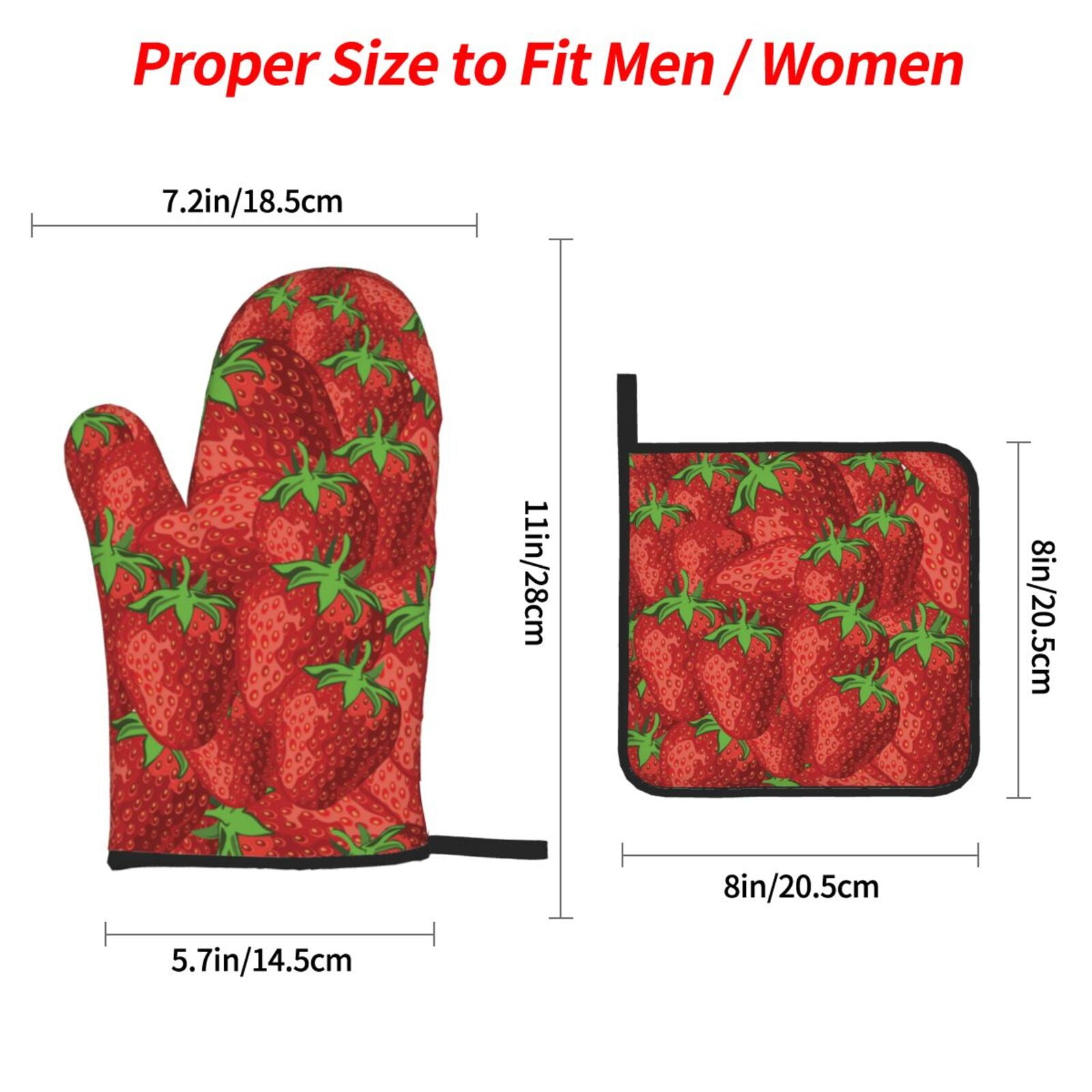 Strawberries Cute Strawberry 4Pcs Oven Mitts and Pot Holders Sets Oven Kitchen Gloves Hot Pads for Cooking BBQ Baking Grilling