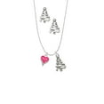 thumbnail image 2 of Delight Jewelry Silvertone Small Long Hot Pink Heart Silver tone Zig Zag Christmas Tree Charm Necklace and Stud Earrings, 2 of 4